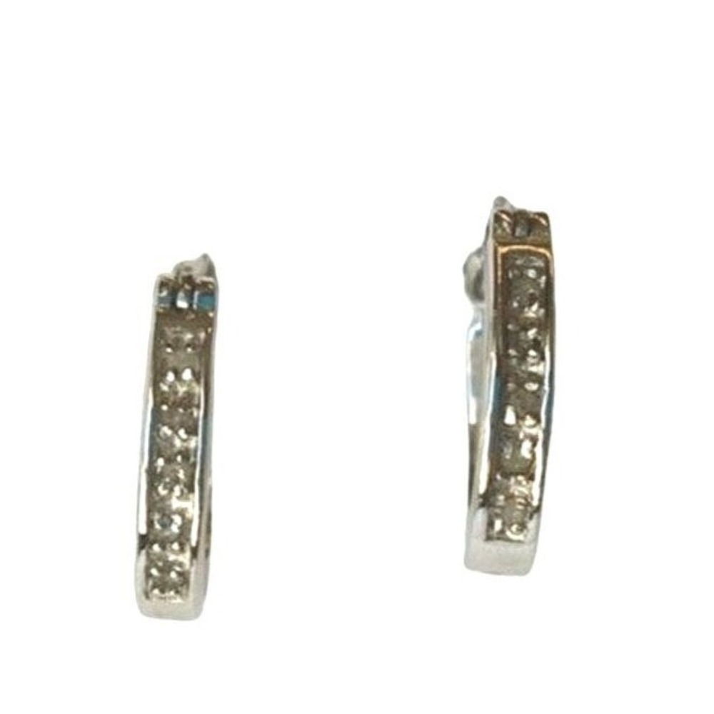 Vtg Sterling Silver 925 Hoop Earrings Paved CZ Classic Signed Minimalist Estate